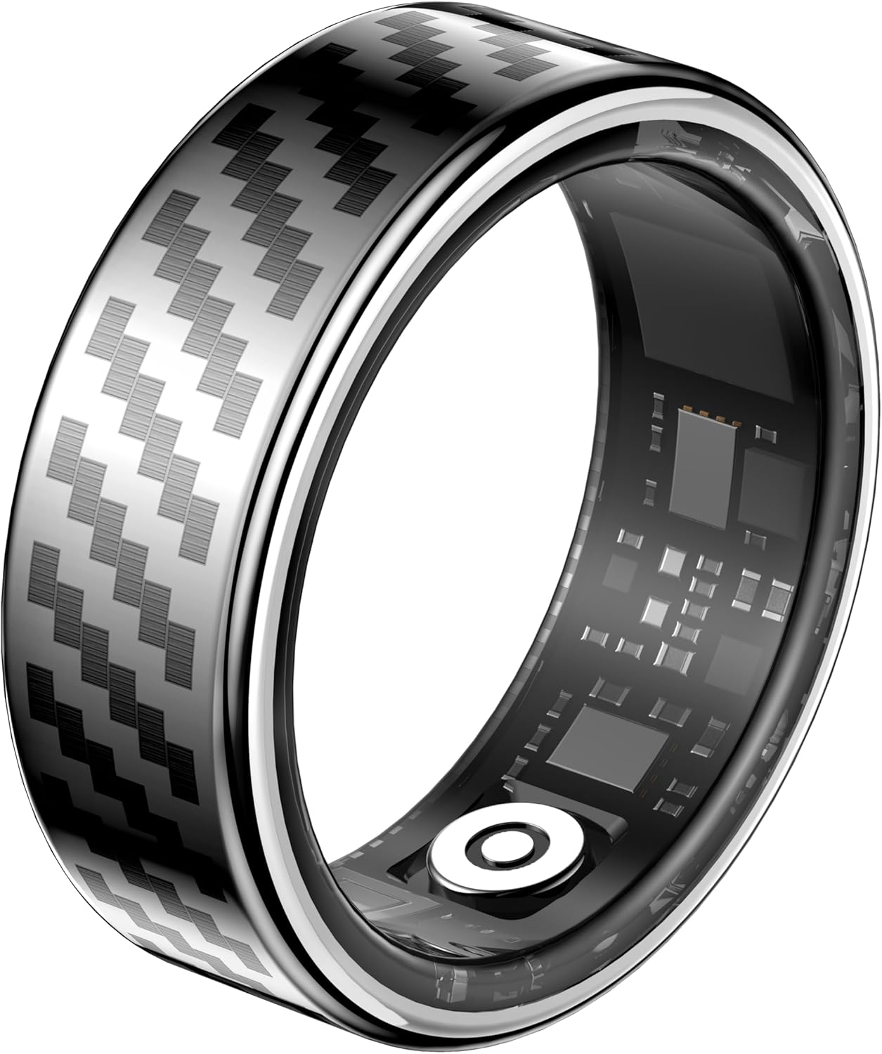 Unisex Smart Ring Health Tracker | Heart Rate, Blood Oxygen, Blood Pressure, IP68 Waterproof, Sleep & Fitness Monitor for iPhone & Android (Bright Silver Carbon Fiber, #9)