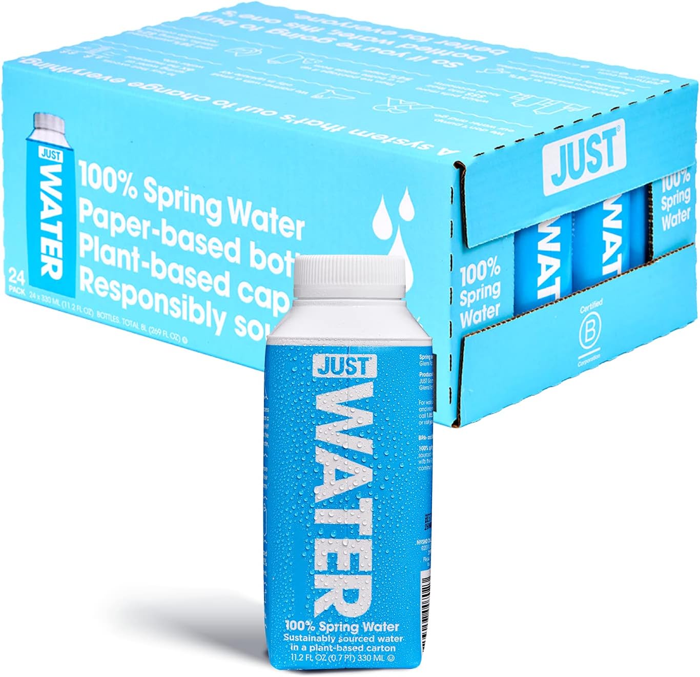 100% Spring Water, Naturally Alkaline, 8.0 pH - Plant-Based, BPA Free, Sustainable and Fully Recyclable Boxed Water Bottle - Eco-Friendly - 11.2 Fl Oz (Pack of 24)