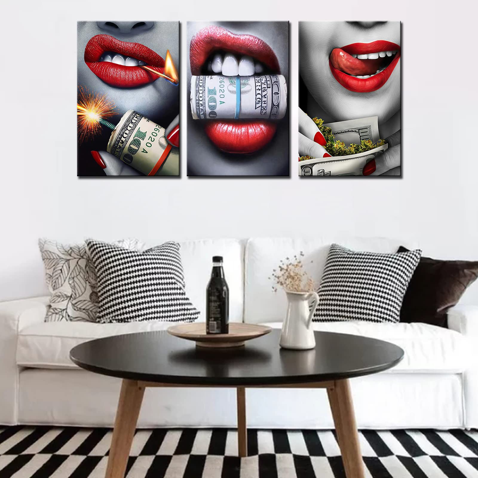 Tucocoo 3 Piece Canvas Wall Art Sexy Red Lips Creative Pictures Fashion ...