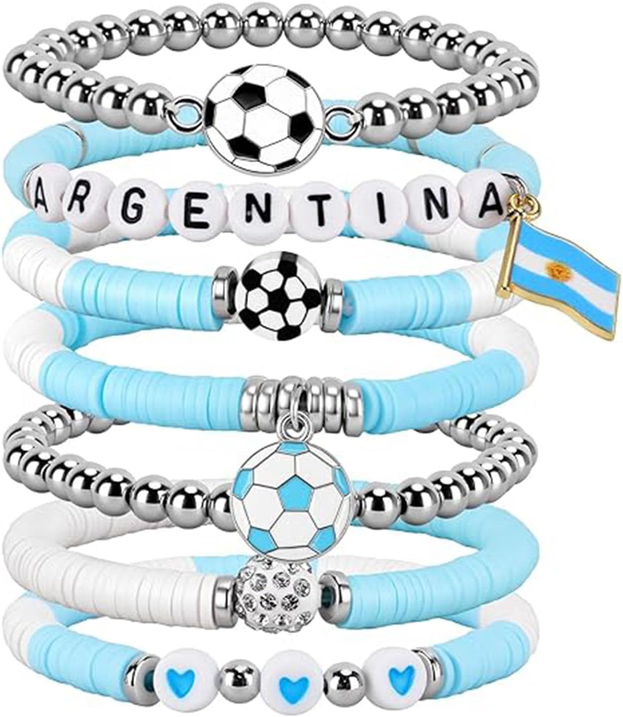 2026 World Soccer Cup Stretch Beaded Bracelets Soccer Gifts Football Charm Game Day Fan Bracelets Stackable Sports Jewelry for Spain Mexico Canada Argentina Brazil Fans Gifts for Women Men