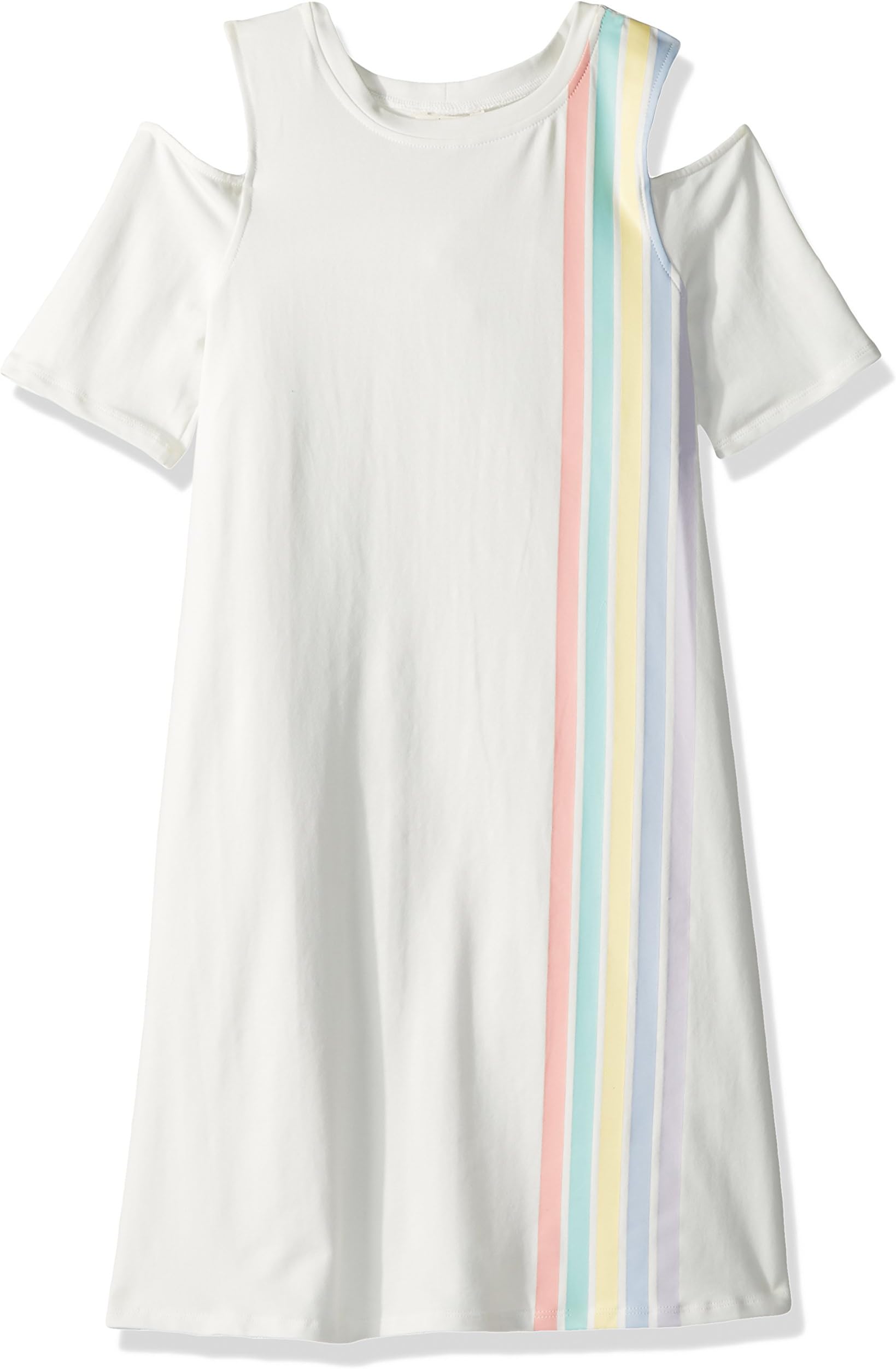 Maddie Girls' Big Cold Shoulder Rainbow Striped Dress