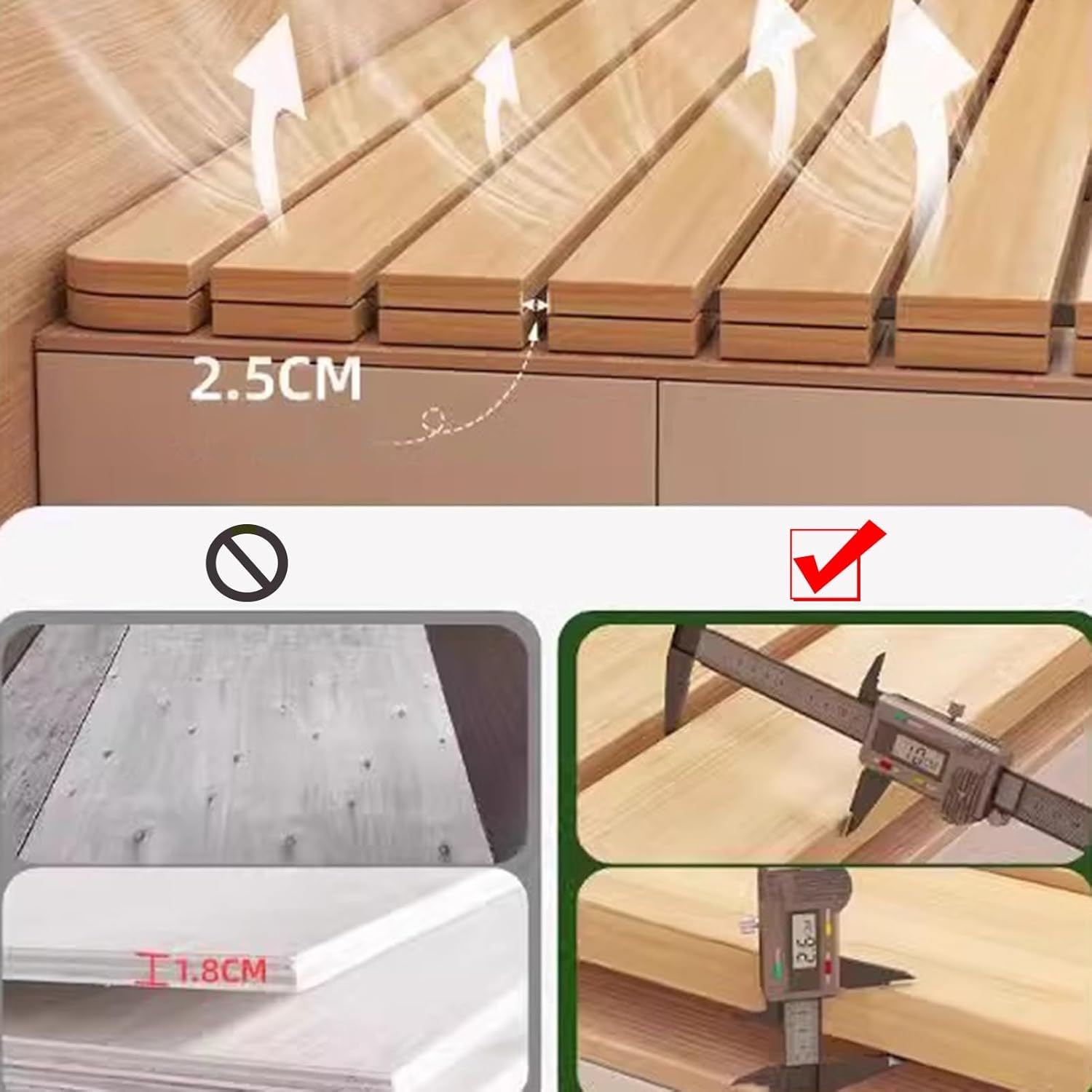 Foldable Box Spring, Solid Wood Sofa Sleeping Pad Lumbar Protector Pad, Breathable Folding Ranked Skeleton Bed Support Slats for Bedrooms(31X43IN)