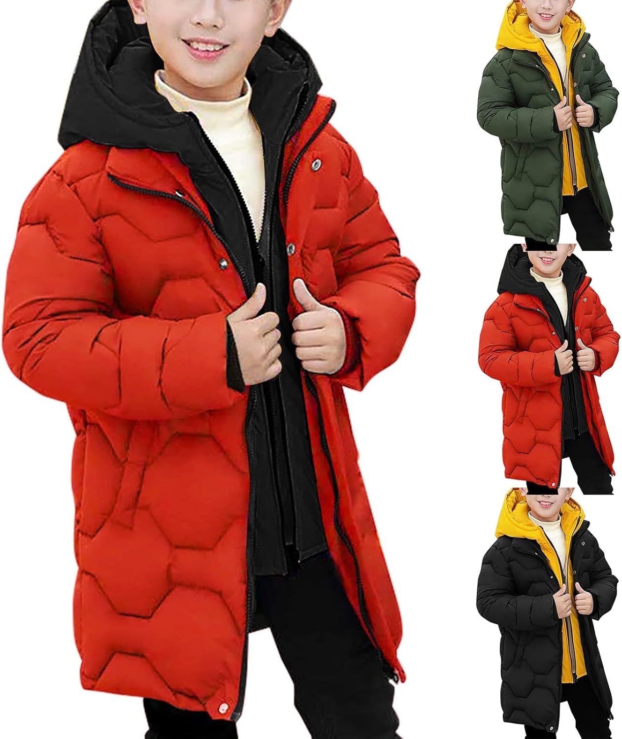 Boys Long Puffer Coat Thickened Warm Hooded Padded Parka Down Jacket Winter Snow Coat Windproof Outdoor Snowboard Jacket