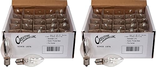 Miniatura 7 de Creative Hobbies Paquete de 25 bombillas nocturnas de 4 W, incandescentes C7, transparentes, combustión constante, 4 vatios, base de candelabro E12