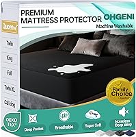 Vista 12 de OhGeni Protector de colchón impermeable, sábana bajera ajustable de tamaño matrimonial con bolsillo profundo, funda de colchón hipoalergénica