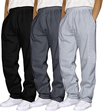 Joggers for Men 3 Pack Heavyweight Fleece Sweatpants Baggy Elastic Waist Sweat Pants with Pockets Wide Leg Trousers