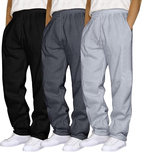 3 Pezzi Pantaloni Tuta Uomo Larghi, Lunghi Pantalone Sportivi Jogging con Tasche e Vita Elastica con Laccio Tinta Unita Pantaloni Baggy Palestra Pantalone Abbigliamento Uomo per Running Fitness Sport