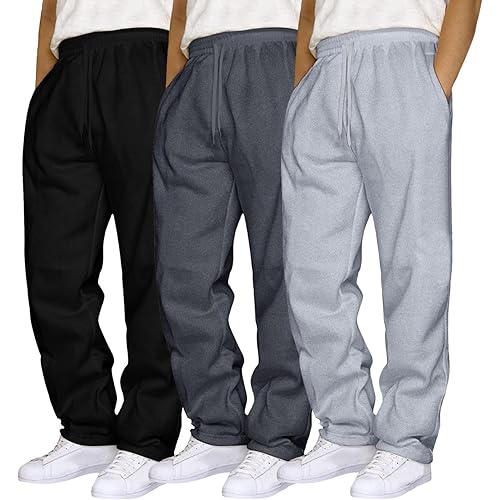 Men's 3 Pack Sweatpants Loose Fleece Sweatpants Elastic Waist Drawstring Jogger Sport Pants Baggy Sweat Pants