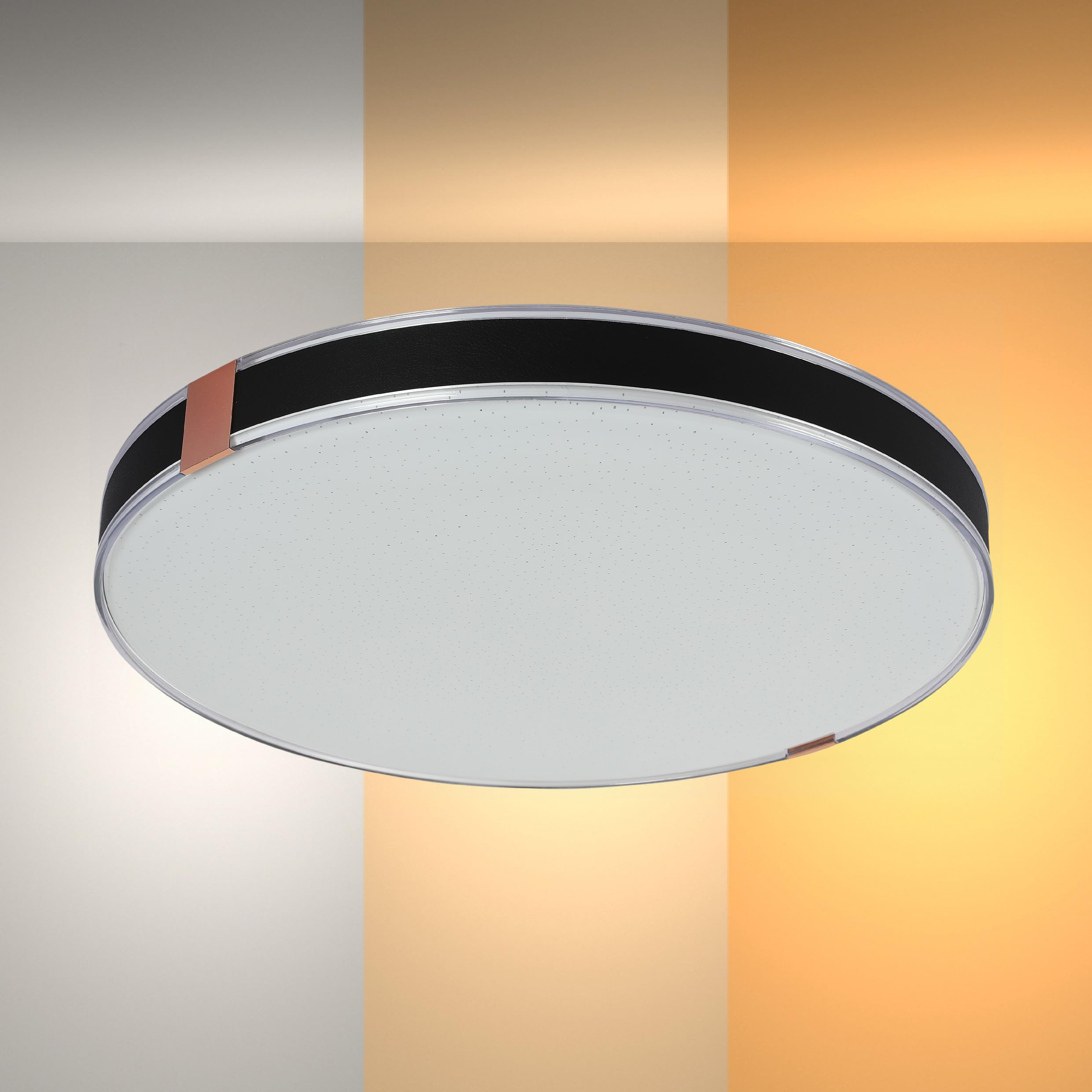 TEKLED myHome Modern Flush Ceiling Light with Black Frame and Bronze/Copper Accents | Dimmable with Remote Control | 3000-6000K White Tuneable | for Living Rooms Offices | Bover (Built-in LED)
