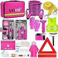 Vista 1 de Roadside Emergency Car Kit for Vehicles, Pink Car First Aid Kit Emergency Kit with Jumper Cables, Car Safety Kits, Tow Strap, Tool Kit, Road Trip