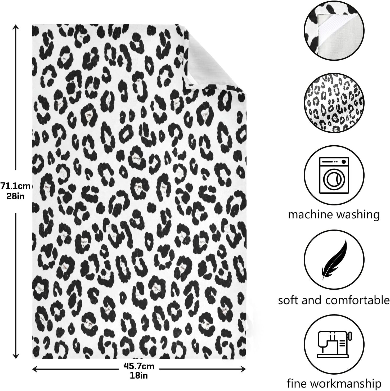 Black White Leopard Spots Kitchen Cloths, 28x18 Inch Absorbent Spring Tea Towels, Set of 6