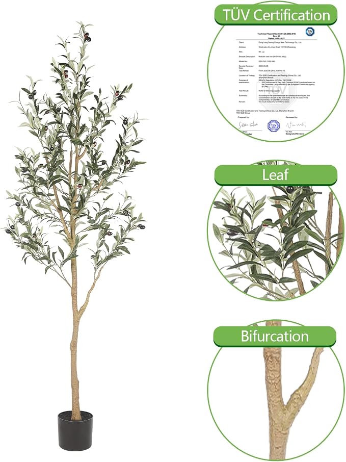 Realead 8ft Tall Faux Olive Tree - Realistic Large Silk Olive Tree Artificial Indoors - Fake Olive Trees with Branches and Fruits - Artificial Olive Trees for Home Office Decor Indoor
