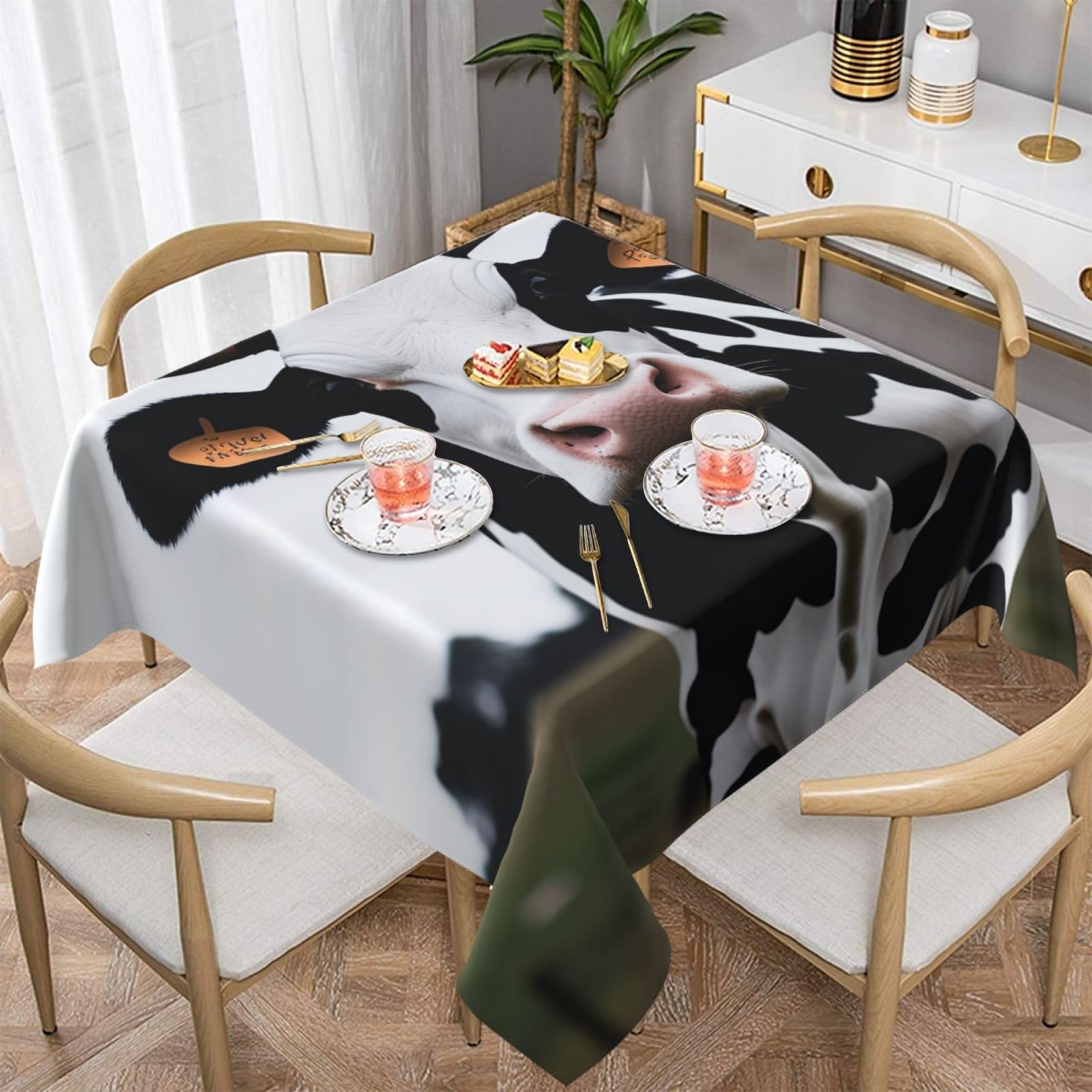 WPKJU Dairy Cow Printed Square Tablecloth 54x54 inch Water Resistant Table Cover Washable Rectangle Table Cloth for Dining Tables