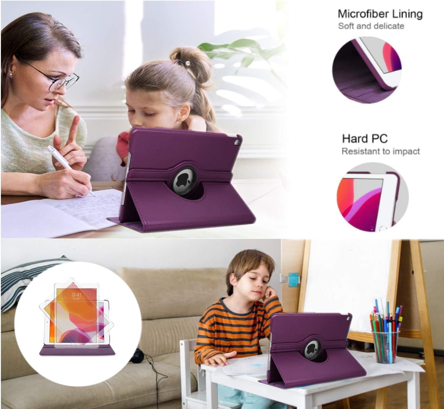 Tendmart Case Compatilbe with ipad 9th 7th / 8th Generation 10.2 inch Model MK2K3LL/A MK2L3LL/A MK2N3LL/A, MK2P3LL/A- 360 Degree Rotating Protective Stand Cover Auto Wake Sleep (Purple) image 5