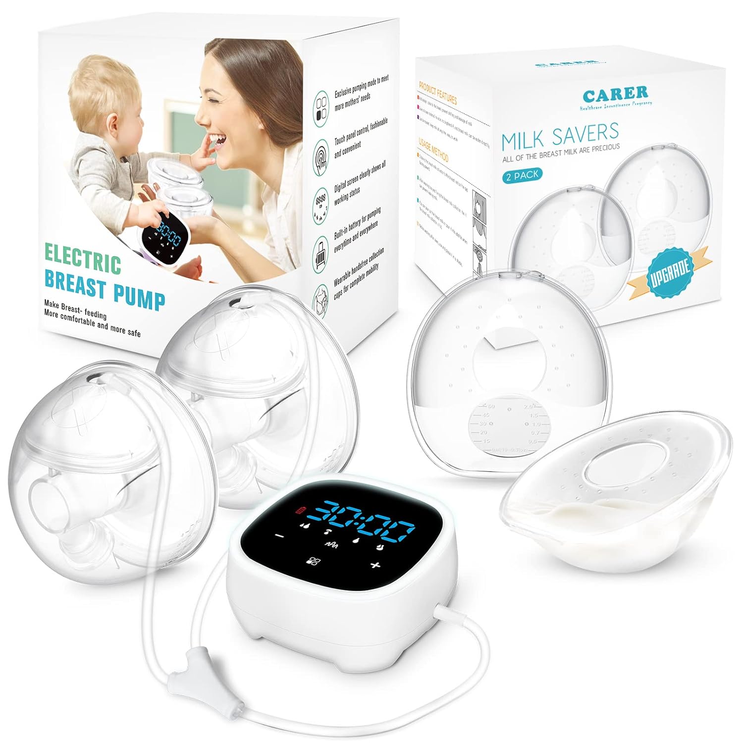 Wearable Double Breast Pumps Electric Closed System Breast Shells Milk Saver Breast