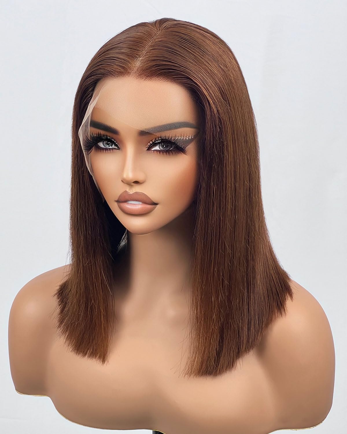 NREDCA Bob Wig Human Hair Brown Bob Wig Human Hair 13x4 HD