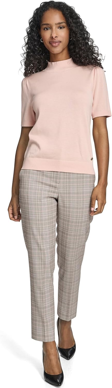 Tommy Hilfiger Womens Solid Puff Sleeve Mockneck Short Sleeve Sweater - Image 2