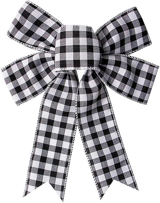 Black White Plaid Bows Burlap Wreaths Bows Christmas Tree Topper for Wedding Holiday Birthday Party Decoration 12.5 inch x10 inch
