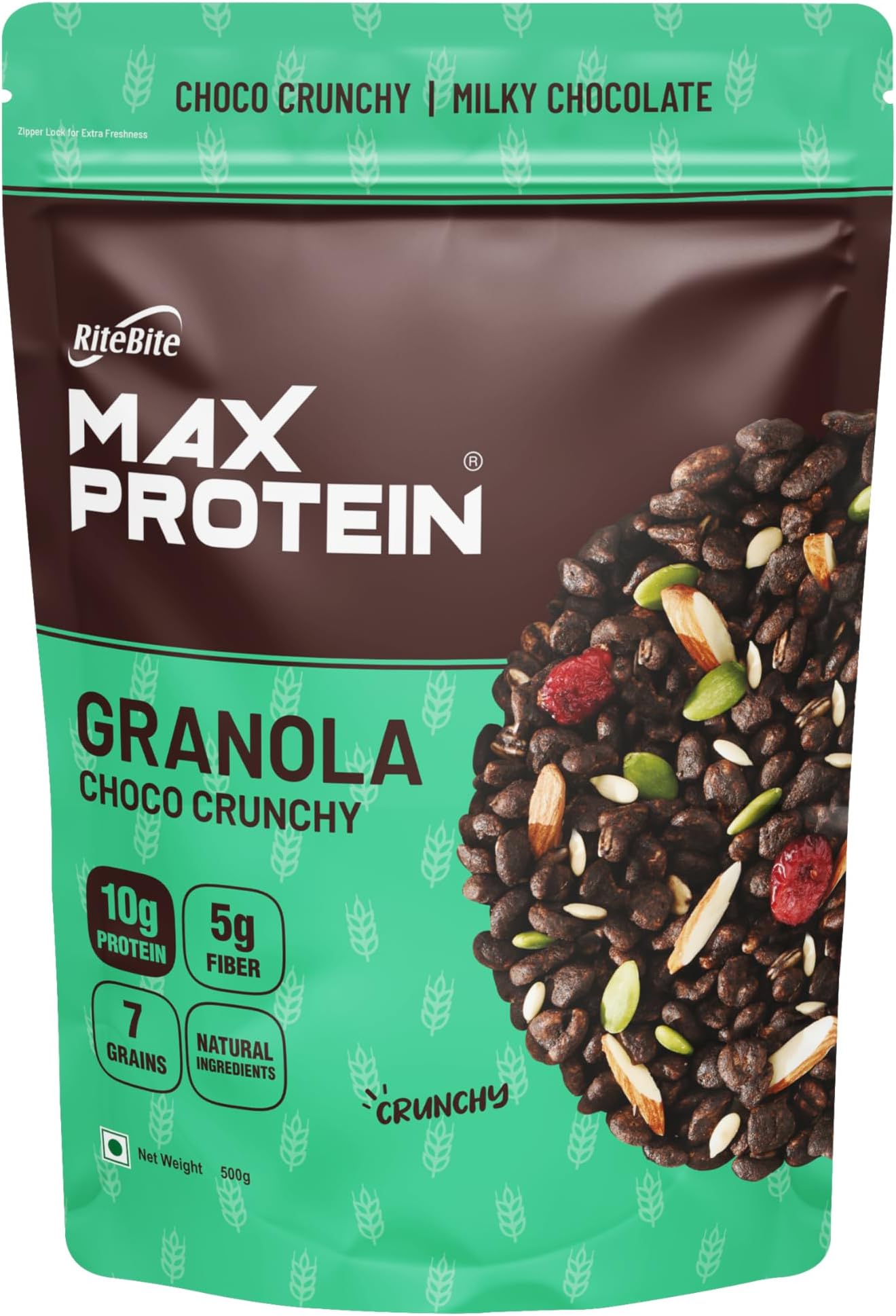 Granola Choco Crunchy 500g | 7 Grains| 10g Protein| 5g Fiber| Natural Ingredients| Breakfast Granola| Simply Delicious| Vegan