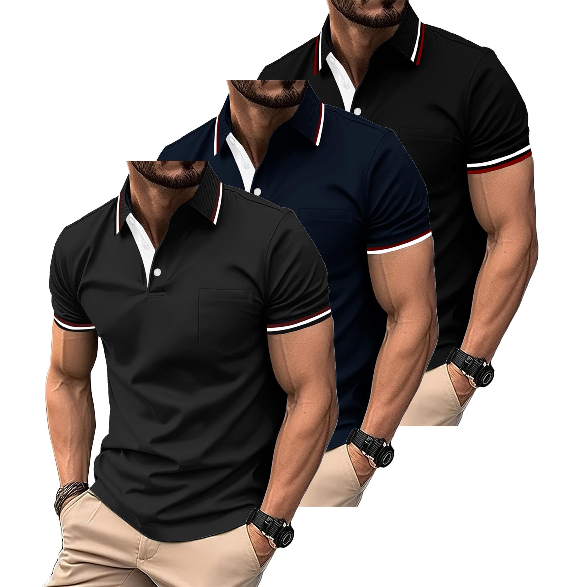 ZITY Polo Uomo Maniche Corte Pacco da 3 Polo Golf Tennis Estate Magliette Leggera e Traspirante T Shirt Primavera Camicie per Il Lavoro,Vacanze - 1