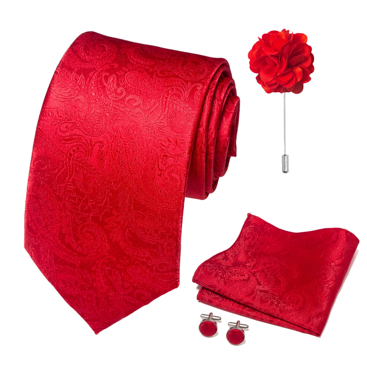 joy alice 70 Colors Ties Set Men Mixed Color Necktie Handkerchief Cufflinks Brooch 3.15 Formal