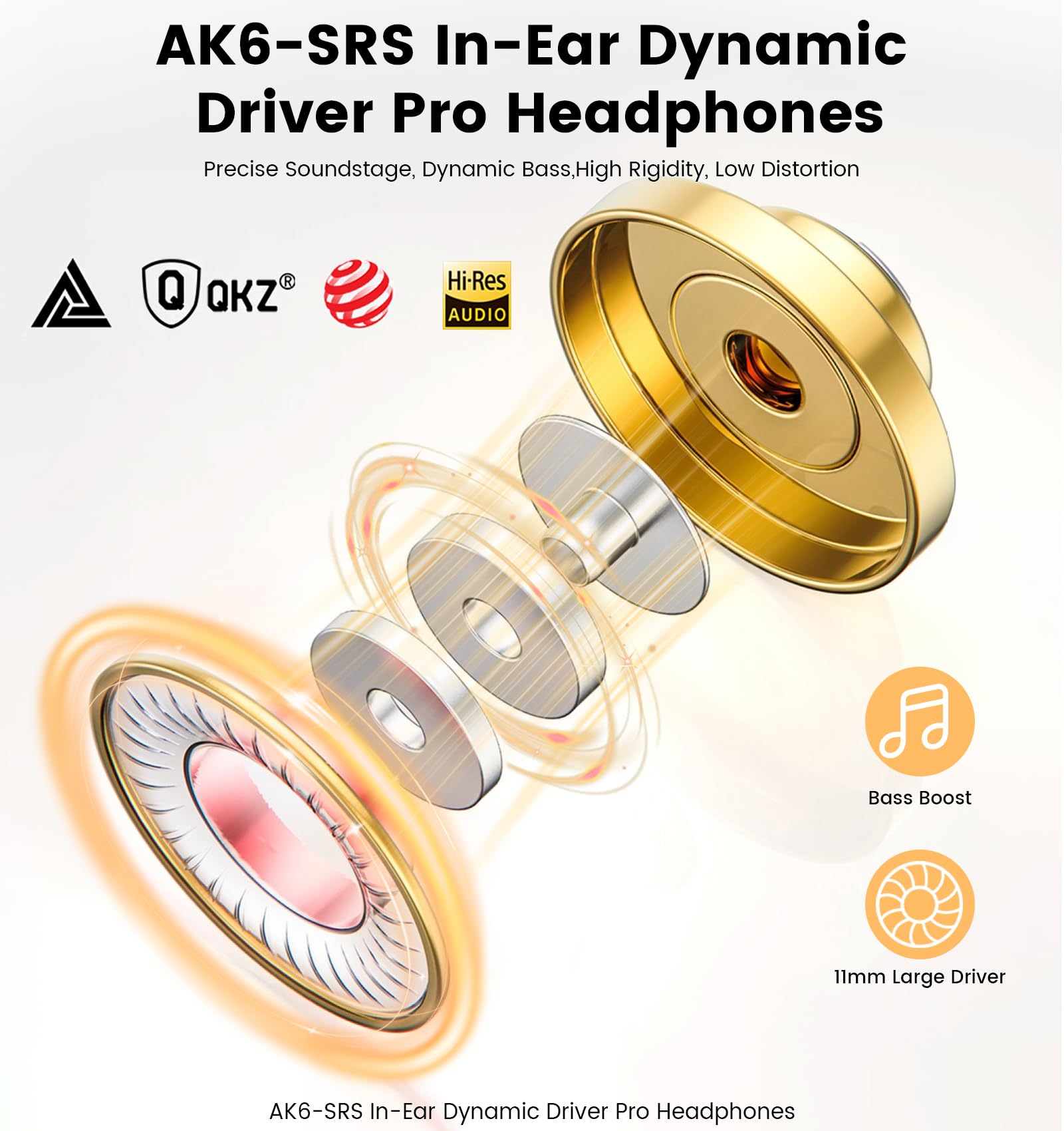 Casque de jeu filaire IEM avec 1DD, QKZ Ak6 SRS, écouteurs HiFi, son haute résolution cristallin avec microphone et nouveau pilote dynamique de 11 mm pour jeux, vidéomusiciens, chanteurs
