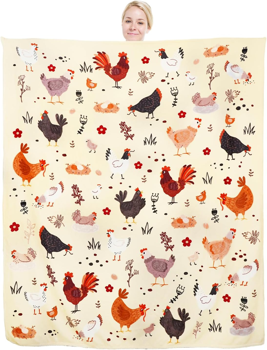 Chicken Throw Blanket Cozy Fleece Blankets for Adults Kids Boys Girls for Women Men Chicken Lovers Rooster Decor for Party Sofa Bed Couch 50"X60"