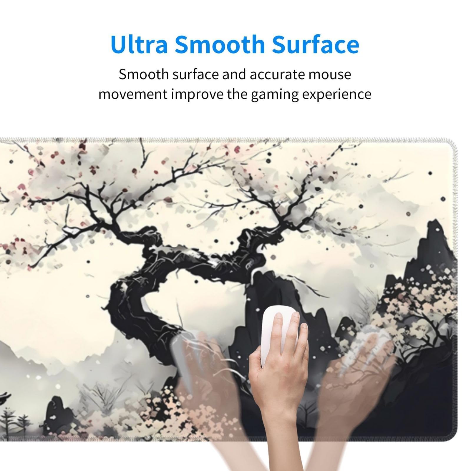 Tappetino Mouse Gaming 900x400 mm, Grande Mouse Pad XXL Confortevole, Lavabile, Antiscivolo Tappetino Scrivania Supporto per Computer, PC e Laptop -Ciliegia rosa (Ciliegia grigia)