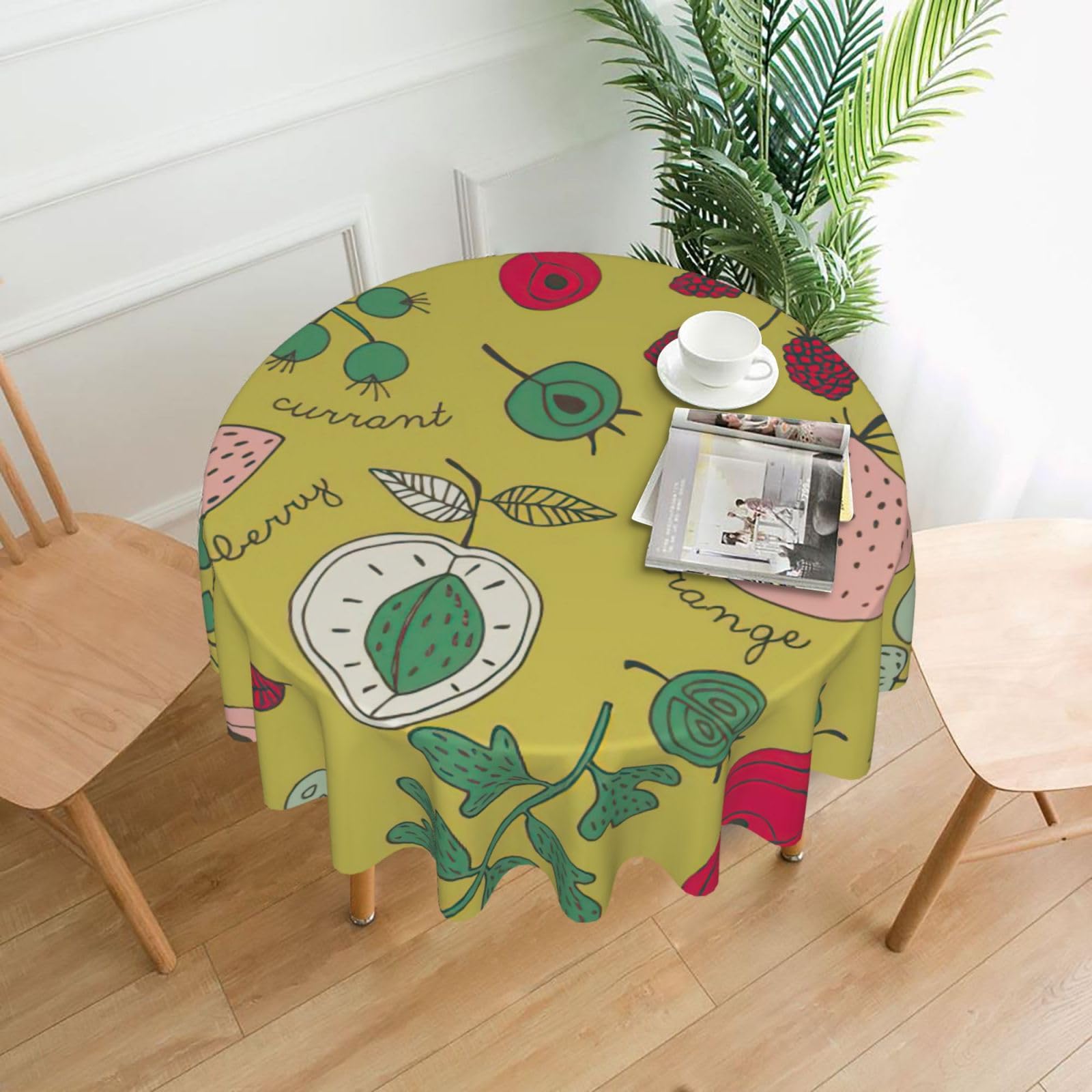 SDEGTHO Summer fruit Print Modern Retro Round Tablecloth 60in Polyester Fabric Cover for Party Dining Table Washable