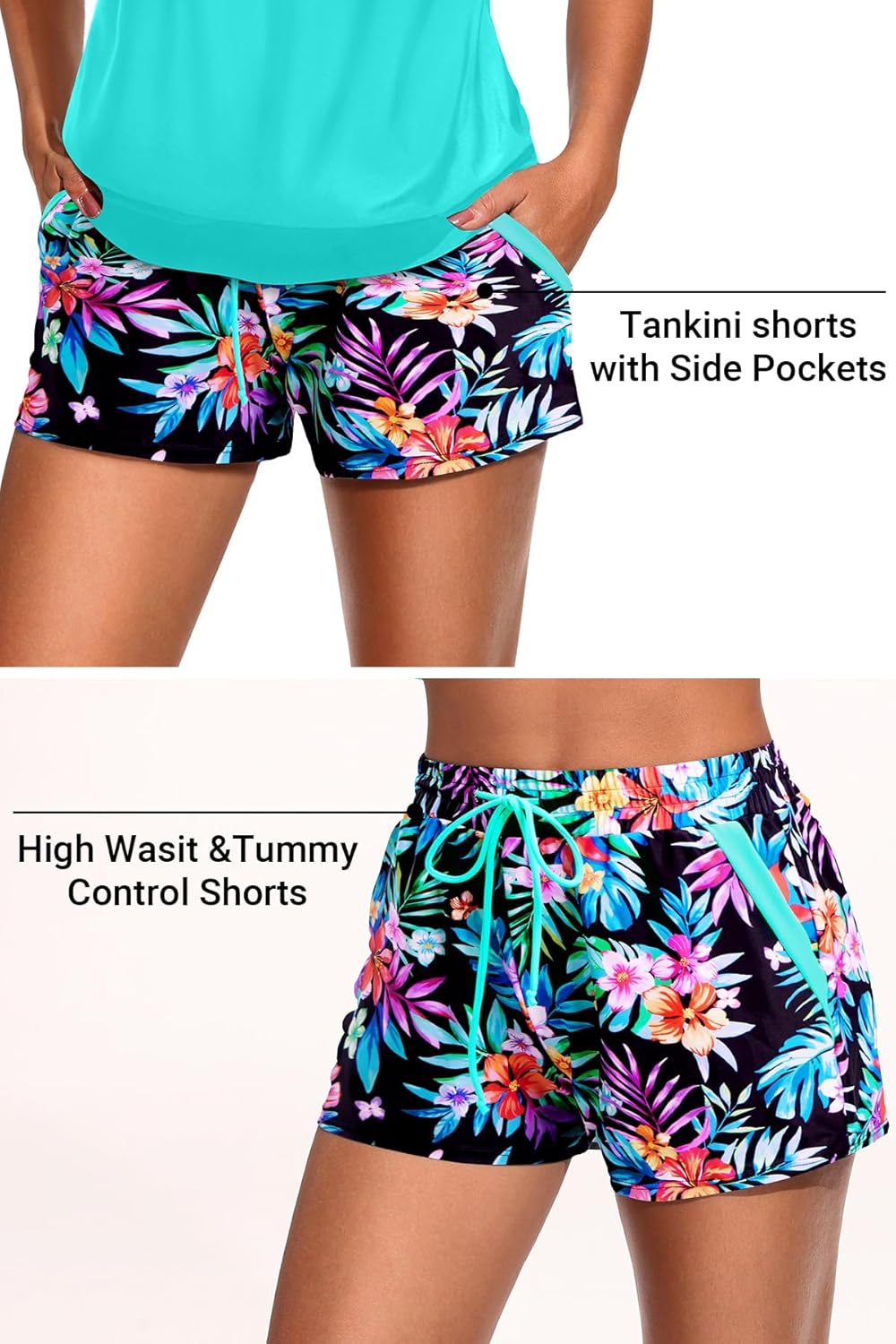 Daci Tankini Swimsuits for Women - 2025 Tummy Control Two Piece Bathing Suit with Sporty Pockets Shorts Blouson Swimwear - Image 4