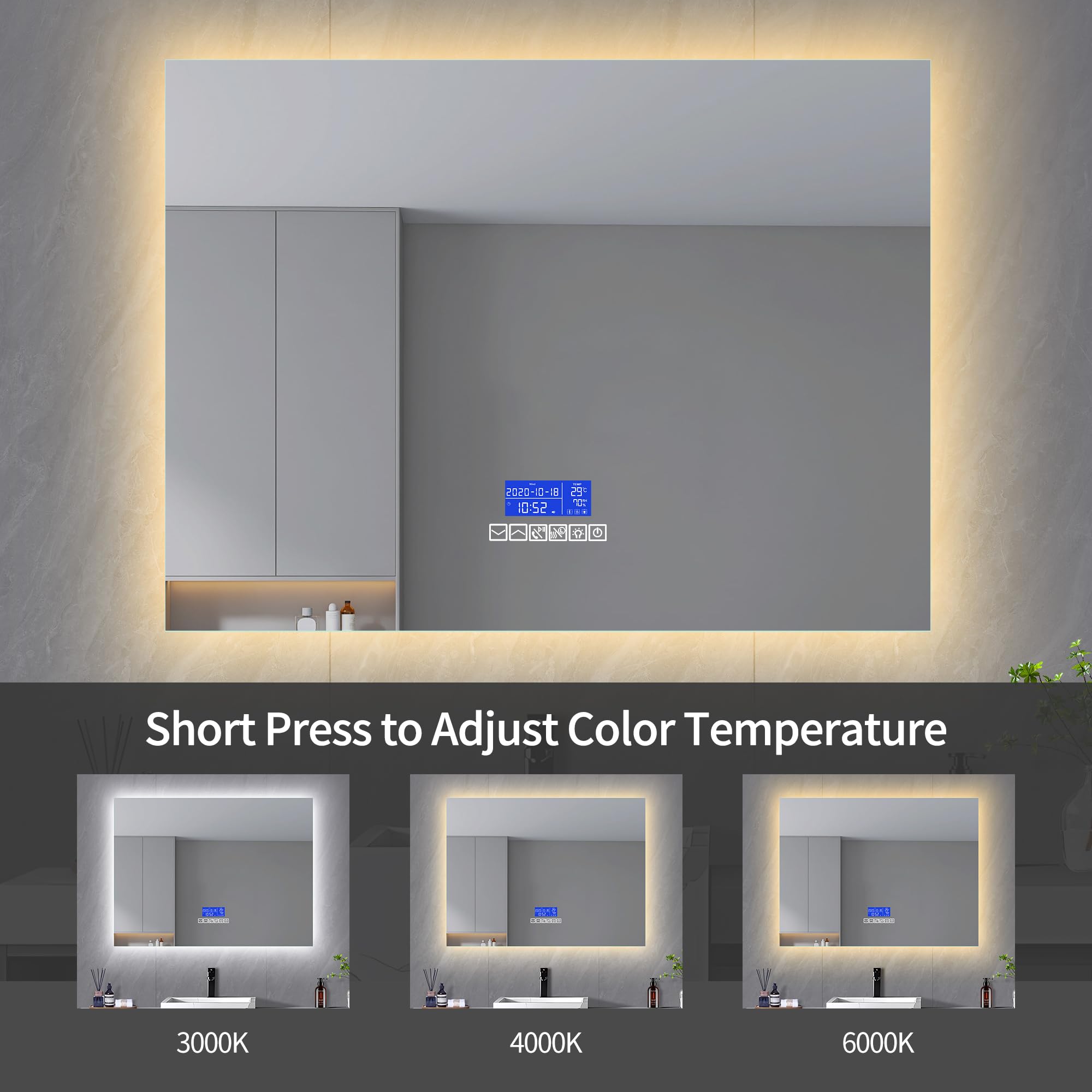 Specchio Bagno Illuminato 80x140cm - Antiappannamento, Dimmerabile, Con Bluetooth - Foto 5