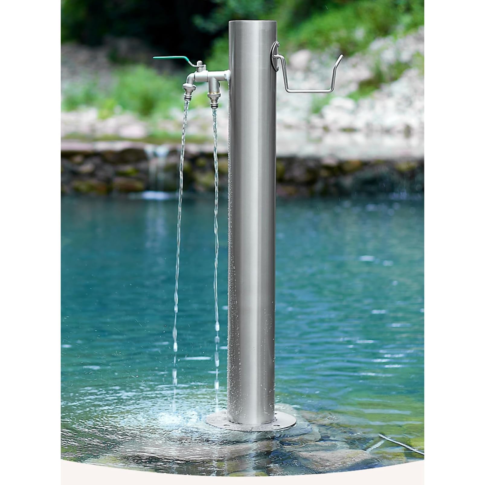 Robinet de Jardin extérieur en Acier Inoxydable avec Colonne d'eau et Support de Suspension pour Tuyau, Hauteur 50 cm