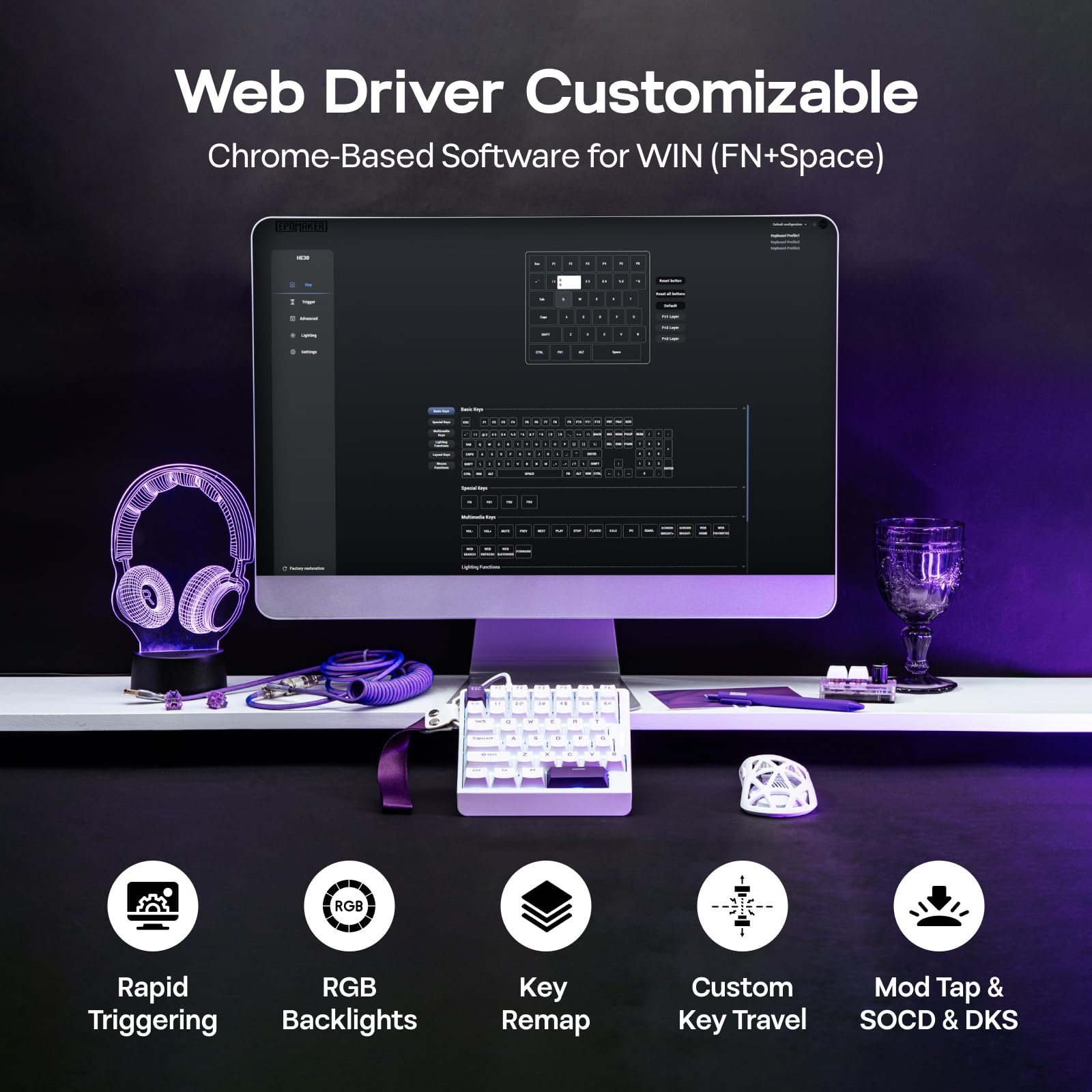 Amazon | EPOMAKER HE30 左手デバイス 片手キーボード ラピトリ ホール