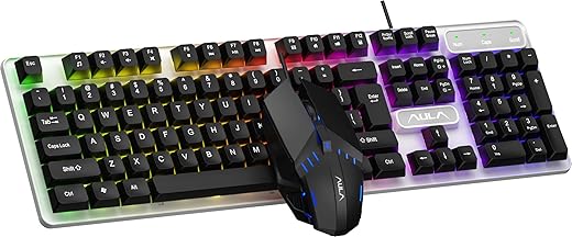 AULA F3061 Anti-ghosting, Gaming Keyboard & Mouse Combo, Wired Backlit Rainbow LED Keyboard & 3200 DPI Gaming Mouse for PC/Laptop (Black)