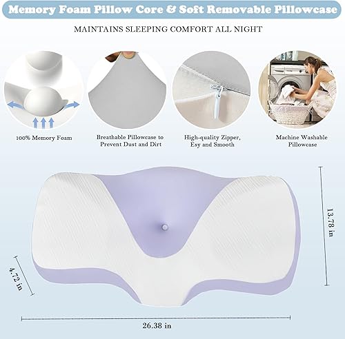 Miniatura 2 de Almohada cervical para el cuello para aliviar el dolor, almohadas ergonómicas de espuma viscoelástica para dormir con funda de almohada lavable,