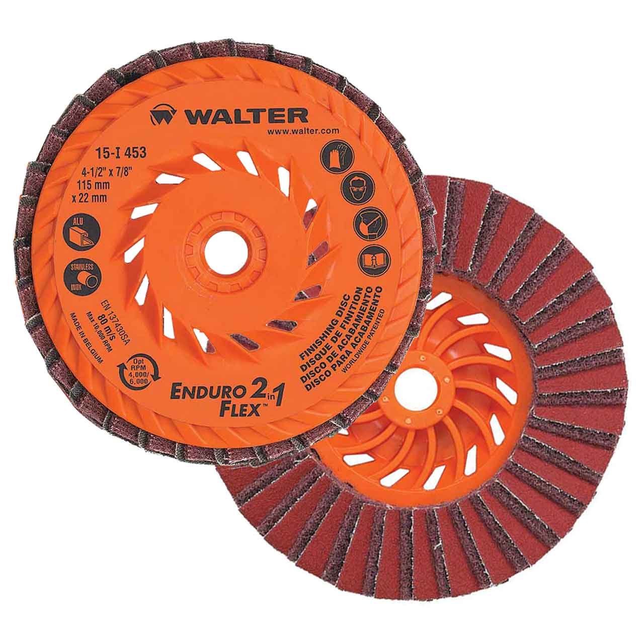 Walter 15I453 4-1/2x5/8-11 Enduro-Flex 2-in-1 Spin-On Finishing Flap Disc Type 27S, 10 Pack