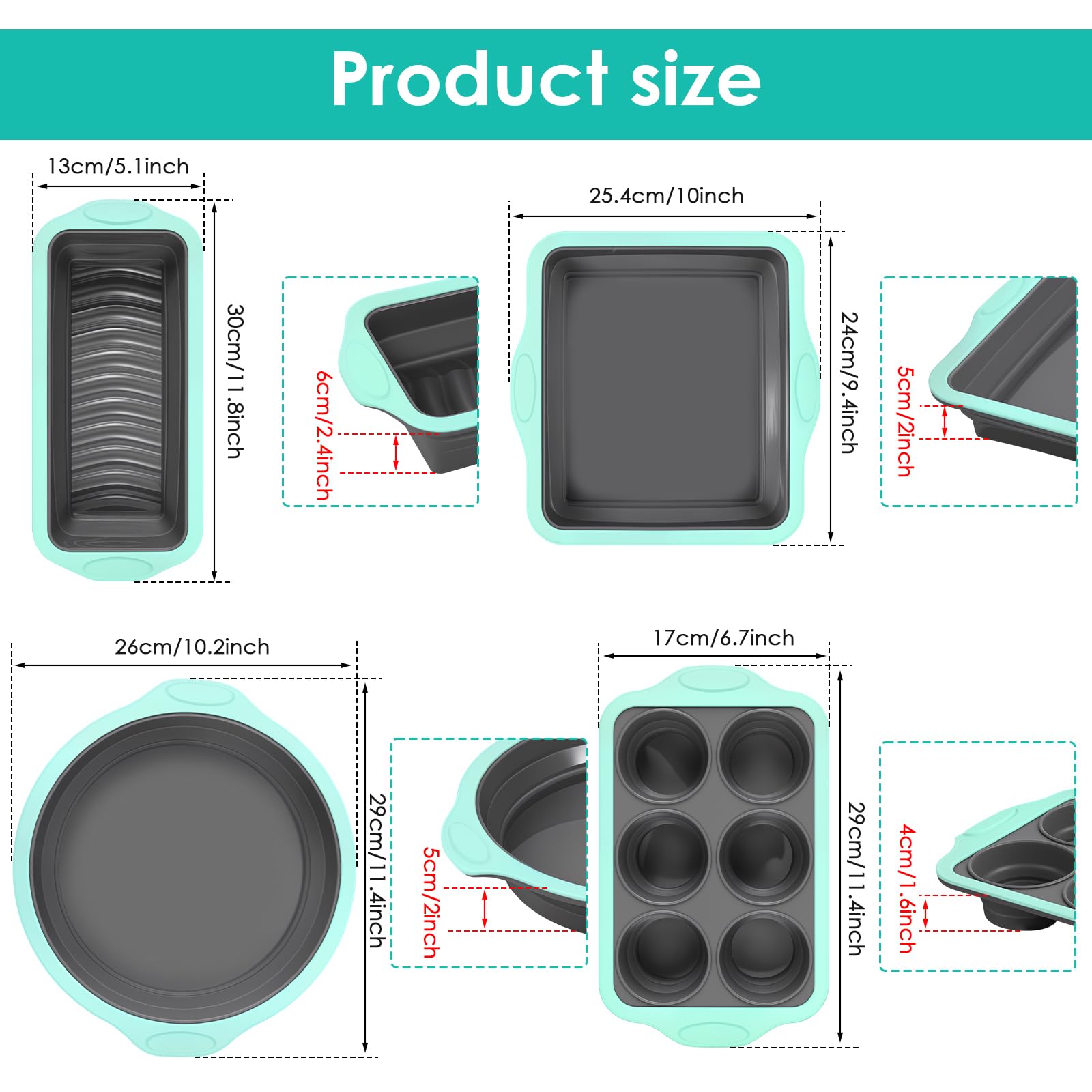 4pcs Silicone Baking Pan Set, Silicone Cake Molds, Nonstick Bakeware Sets, Bread Loaf Pan, Muffin Molds, Cookie Sheet Molds Tray, Round and Square Cake Pan for Muffin Loaf Bread Pizza Cupcake