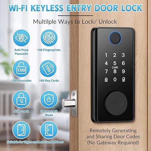 Miniatura 5 de MDHAND Cerradura de puerta de huellas dactilares, cerradura de puerta de entrada sin llave, cerraduras inteligentes para puerta delantera con