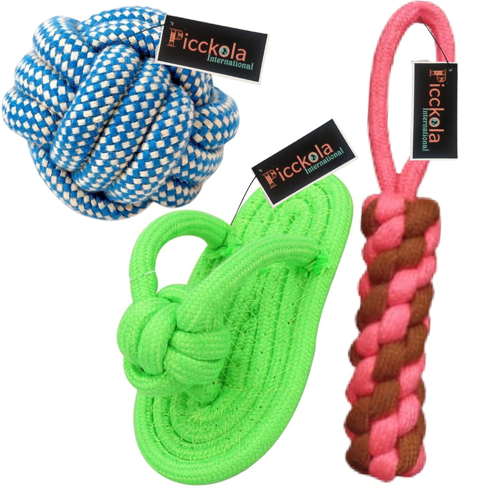 Picckola International Dog Rope Toy, Pet Chew Toys |Cotton Ball | Dummy|Slipper Teeth Cleaning Chewers for Puppies,Small,Medium Dogs (Combo of 3 Pieces) (Colour May Vary) (B09C4Q444R) Amazon Price History, Amazon Price Tracker