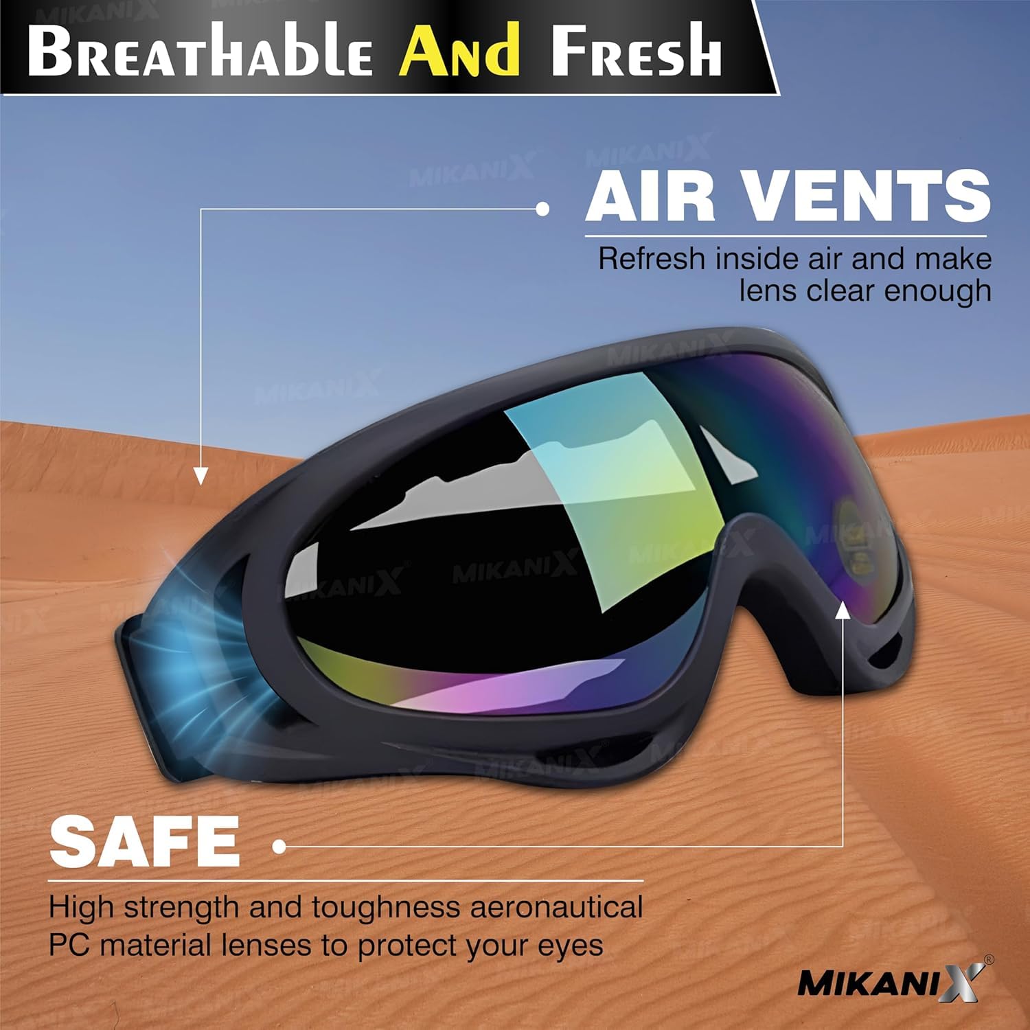 OBEROI'S TRADERS Motorcycle Helmet Goggles | Anti-UV, Windproof Bike Riding Glasses | Dirt Bike, ATV, Cruiser, Outdoor Sports Eyewear for Men & Women (MULTICOLOR) - Image 2 thumbnail
