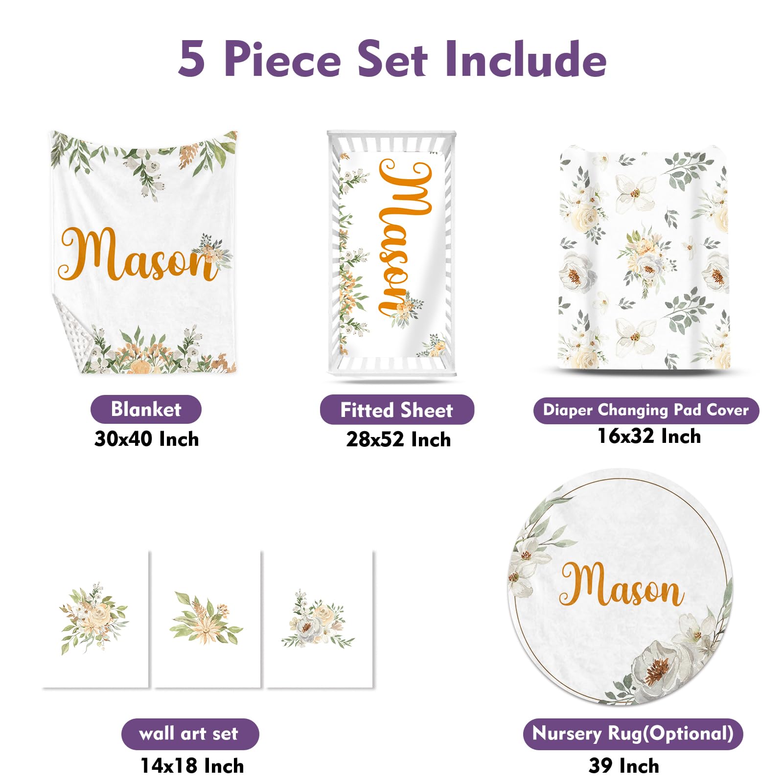 Personalized Baby Crib Bedding Set - Custom Name Nursery Decor 4 Piece Set