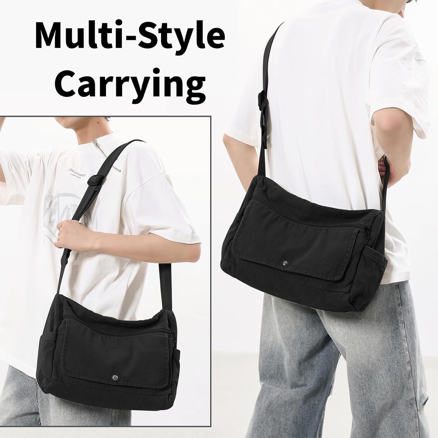 Canvas Messenger Bag for Women Men Crossbody Tote Bag with Multiple Pockets Vintage Satchel - Image 2