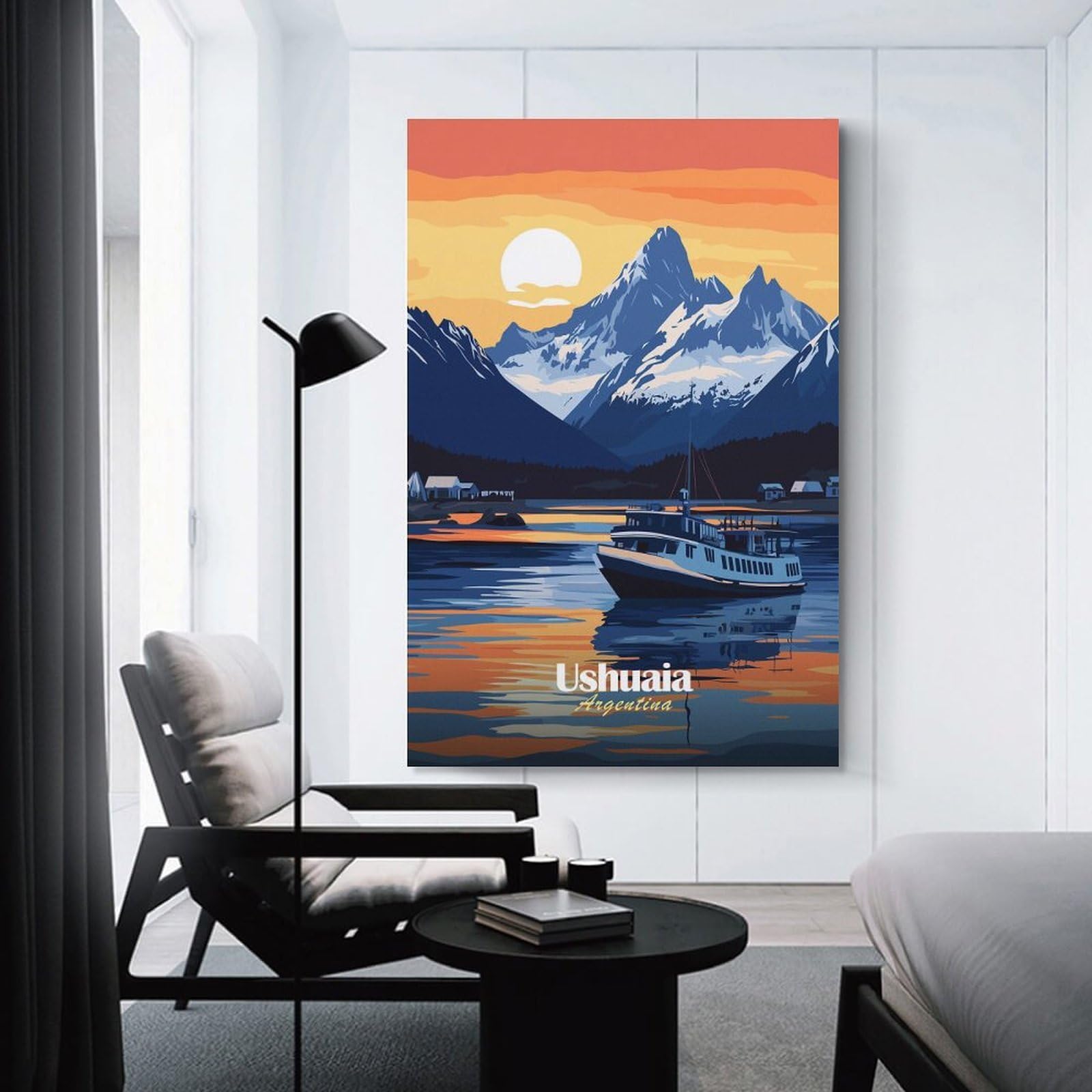 Junmoney Unframe-Style-3 Ushuaia Argentina Sunset Room Decor Wall Art 08X12inch(20X30cm), For Entrance Walls, Hall Decor Or Foyers, A Neat Decor Update For Hallways