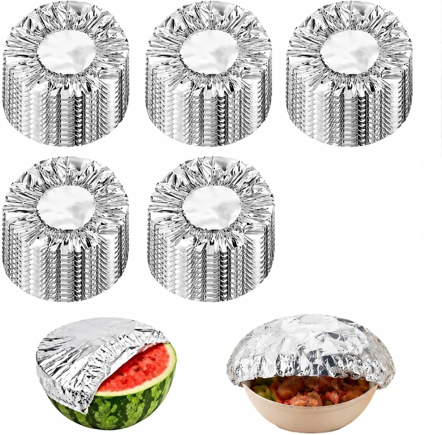 Reusable Aluminum Foil Food Covers, Reusable Elastic Food Storage Covers, Plastic Bowl Covers with Elastic Edging Stretch Plastic Wrap Bowl Covers (50PCS)