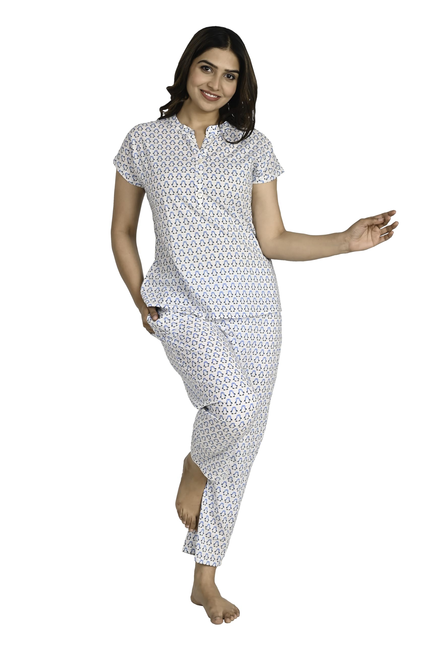 Women's Pure Cotton Penguin Printed Night Suit Top and Pyjama Set-picture-54