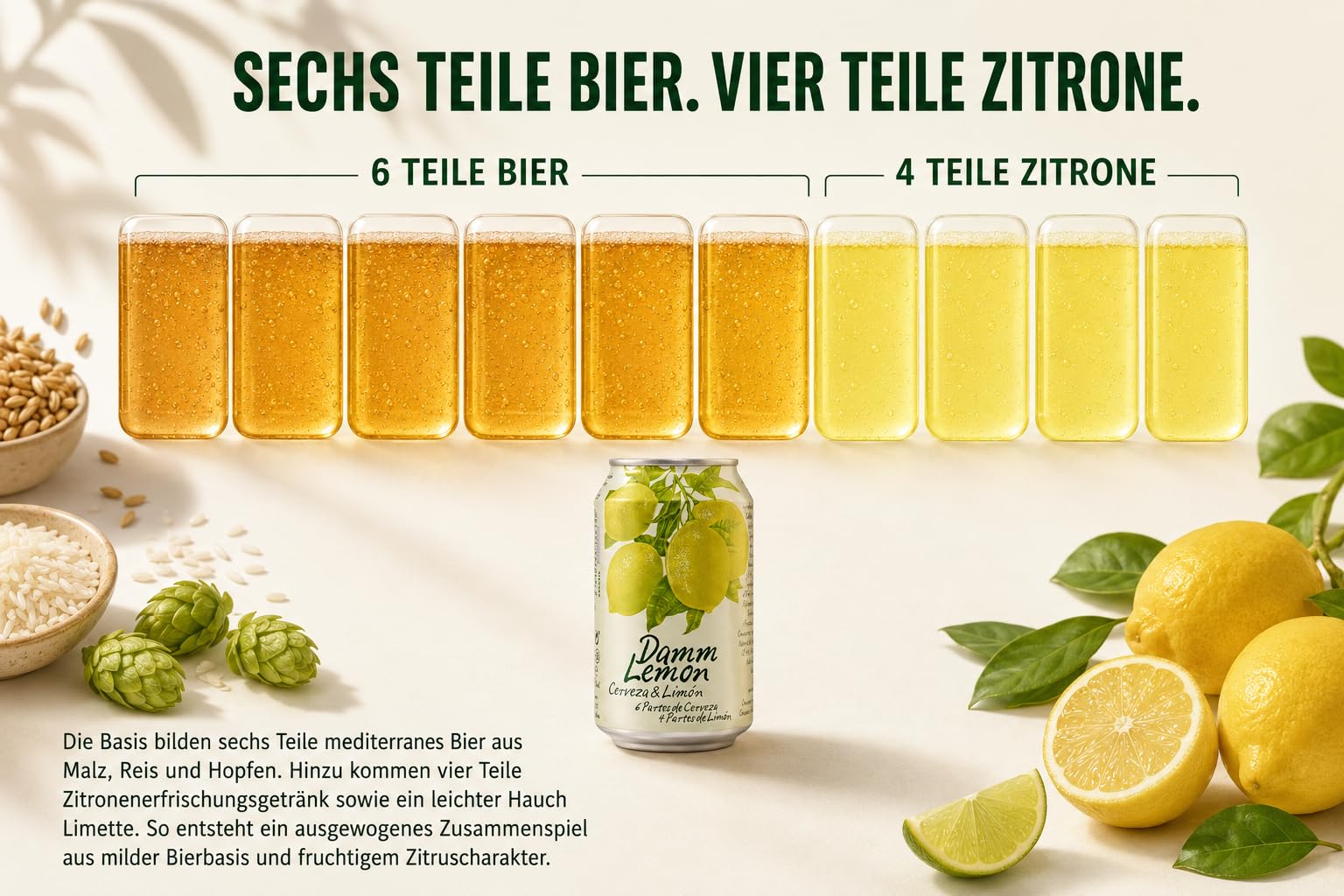 Damm Lemon Radler 24 x 0,33 l – Zitrone & Limette aus Spanien – 3,2%