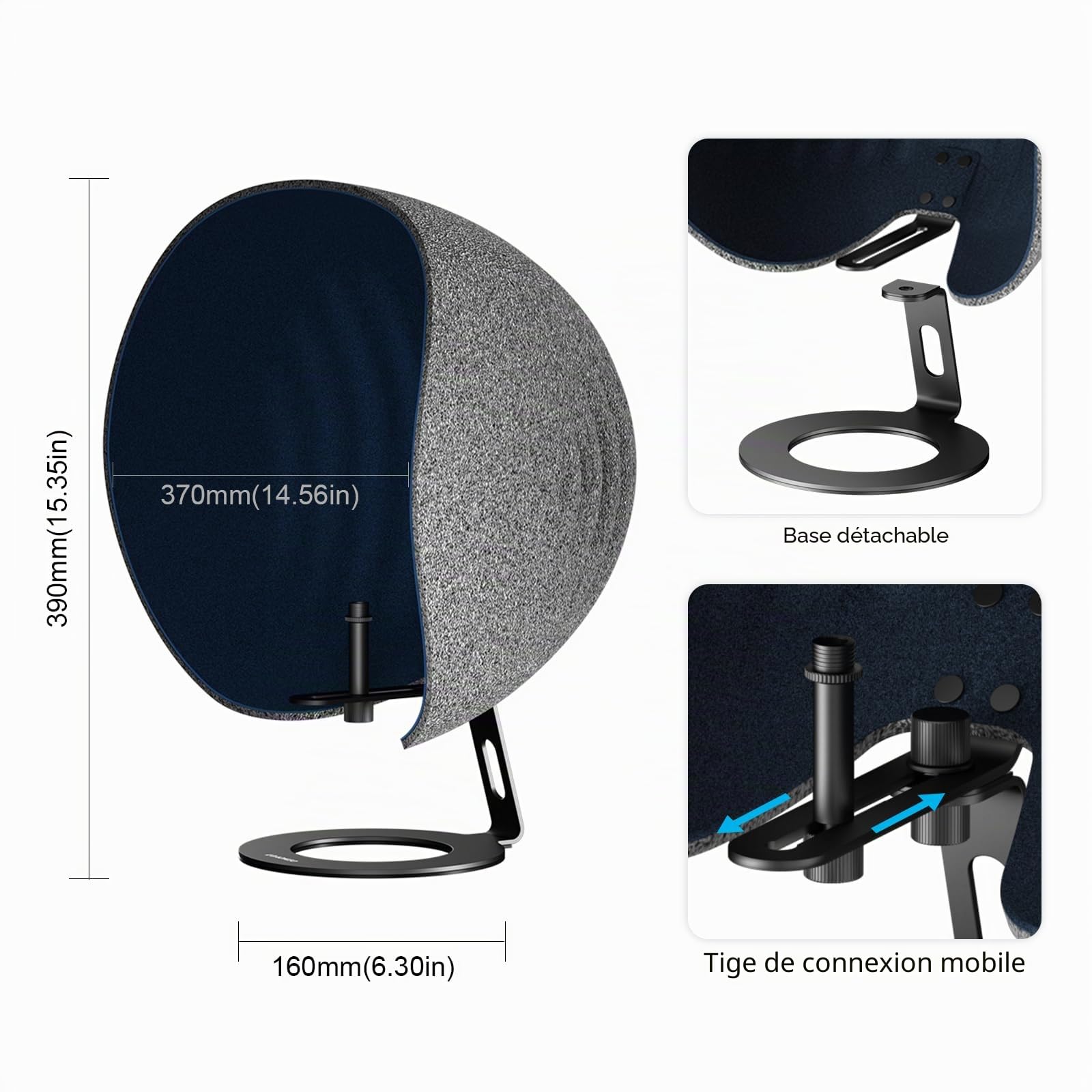 Aokeo Bouclier d'isolation professionnel pliable et réglable pour tout équipement d'enregistrement de microphone à condensateur
