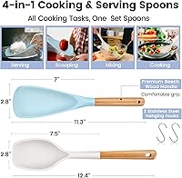 Vista 4 de Juego de cucharas de cocina de silicona grandes, 2 cucharas de servir resistentes al calor, cuchara de espátula antiadherente multifunción