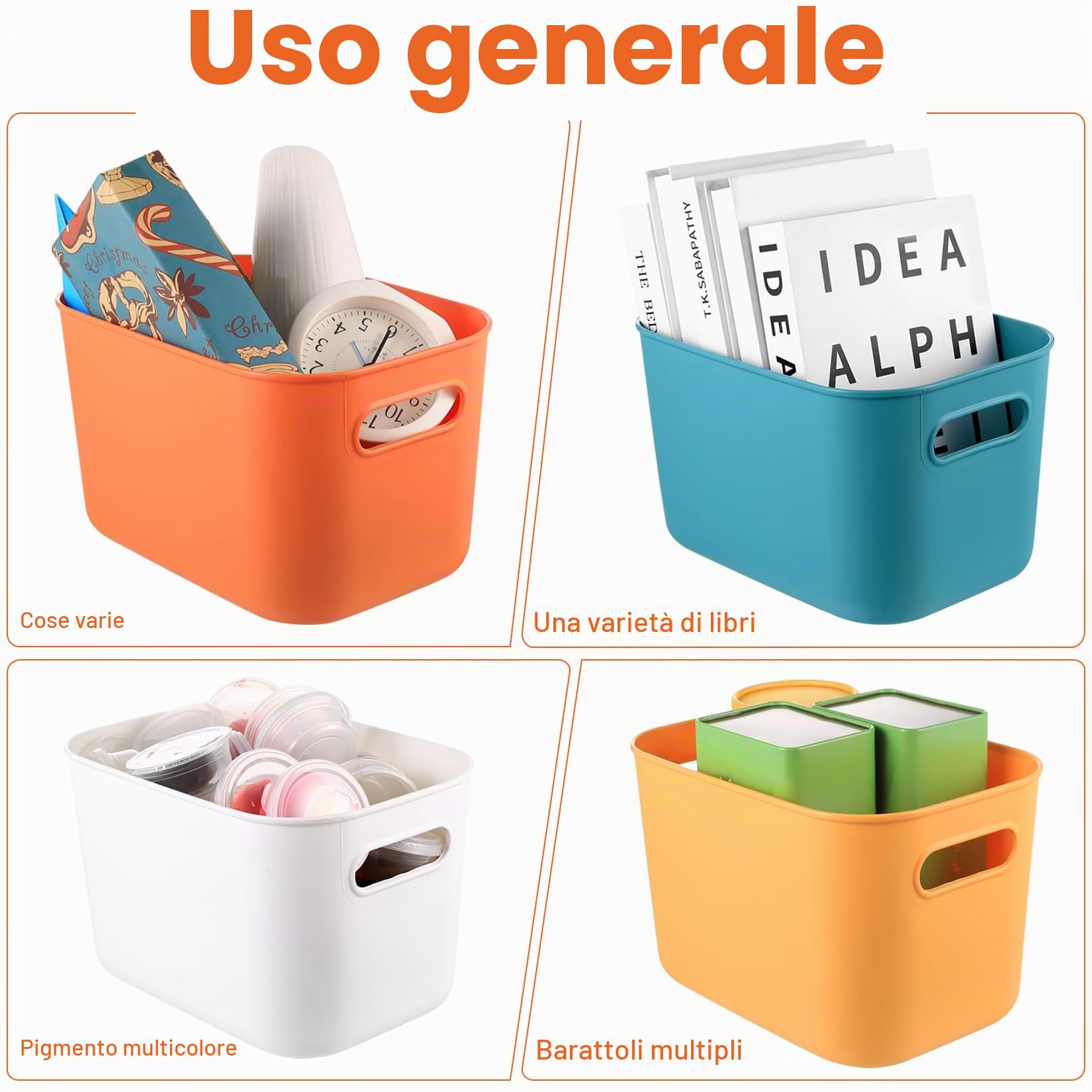 4 Pz Scatole Plastica con Coperchio,Piccole Scatole Portaoggetti con Coperchio, Scatola Portaoggetti Cestini Contenitori Plastica con Coperchios,Contenitori per Armadio Cucina Bagno,24,5x17,5x16cm
