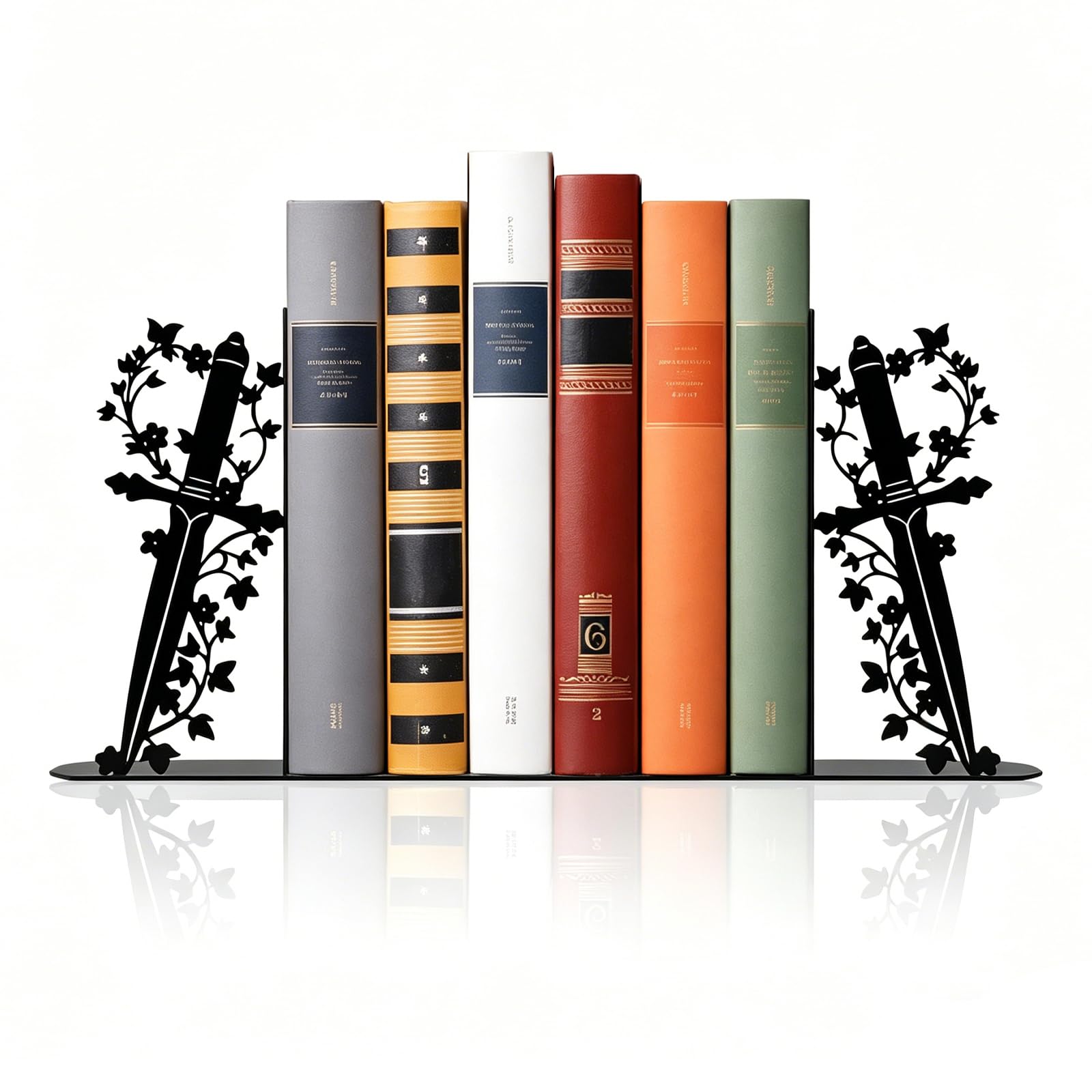 1 Pairs Sword Metal Book Ends for Shelves, Decorative Dagger Theme Heavy Duty Bookends Holder, Bookshelf Decor Book Stand Stoppers for Home, Office Desk, Library Organizer